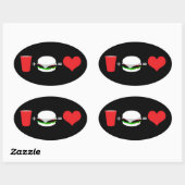 Sticker Ovale bière + hamburger = amour (Feuille)