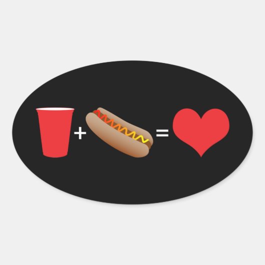Sticker Ovale bière + hot dog = amour (Devant)