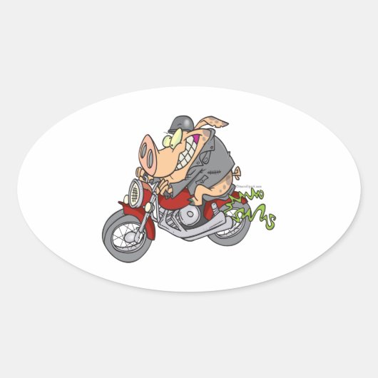 Sticker Ovale biker hog cochon moto dessin animé moto (Devant)