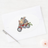 Sticker Ovale biker hog cochon moto dessin animé moto (Enveloppe)
