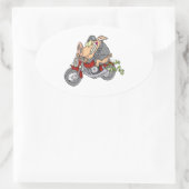 Sticker Ovale biker hog cochon moto dessin animé moto (Sac)