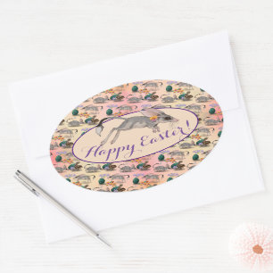 Sticker Ovale Bilby de Pâques et fleurs australiennes heureux P
