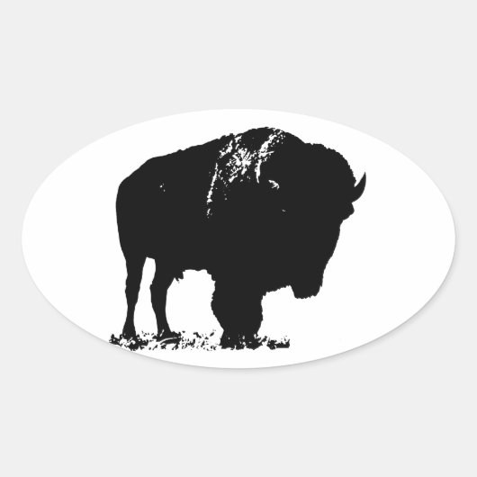 Sticker Ovale Bison de bison noir et blanc Pop Art (Devant)