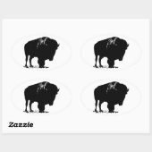 Sticker Ovale Bison de bison noir et blanc Pop Art (Feuille)