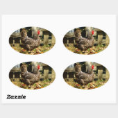 Sticker Ovale Black and white chicken (Feuille)