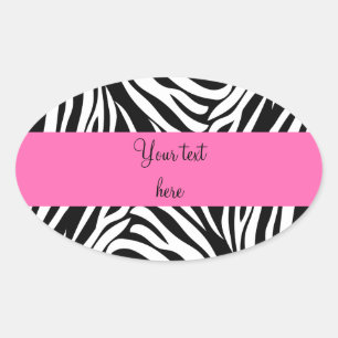 Sticker Ovale Black and White Zebra with Hot Rose
