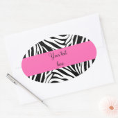 Sticker Ovale Black and White Zebra with Hot Rose (Enveloppe)