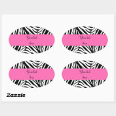 Sticker Ovale Black and White Zebra with Hot Rose (Feuille)