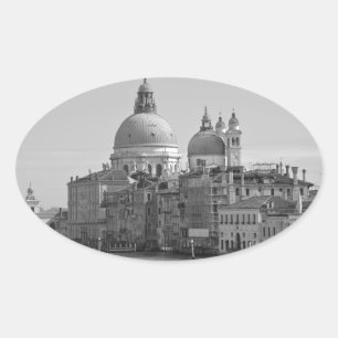 Sticker Ovale Black Blanc Grand Canal Venise Italie Voyage