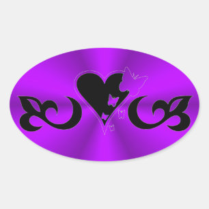 Sticker Ovale Black Lily Heart et Papillon sur Rainbow