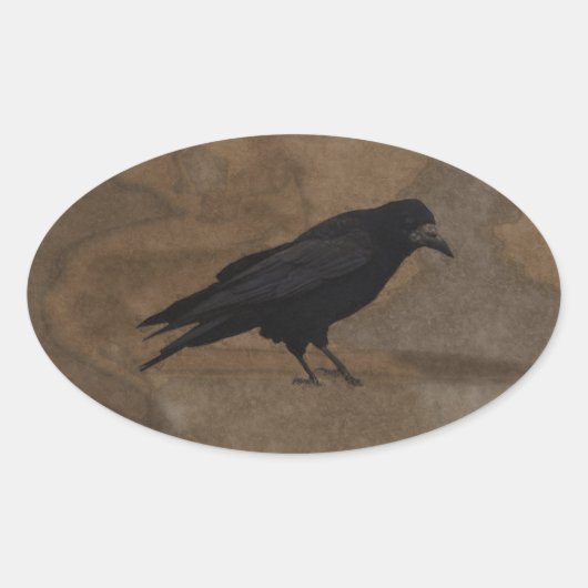 Sticker Ovale Black Rook British Corvid et Rustic Arrière - plan (Devant)