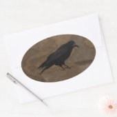 Sticker Ovale Black Rook British Corvid et Rustic Arrière - plan (Enveloppe)