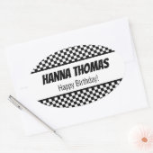 Sticker Ovale Black White Check Motif Racing thème Anniversaire (Enveloppe)