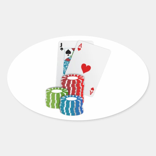 Sticker Ovale Blackjack avec jetons de poker (Devant)