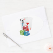 Sticker Ovale Blackjack avec jetons de poker (Enveloppe)
