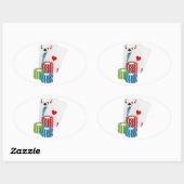 Sticker Ovale Blackjack avec jetons de poker (Feuille)