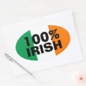Sticker Ovale Blanc vert et orange 100% irlandais (Enveloppe)