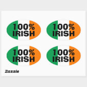 Sticker Ovale Blanc vert et orange 100% irlandais (Feuille)