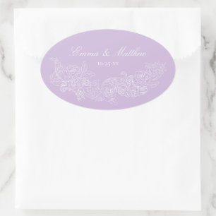 Sticker Ovale Blason de mariage violet pastel ornement classique