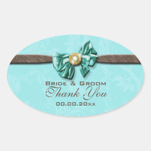 Sticker Ovale Bleu aqua brun gem arc floral