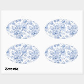 Sticker Ovale Bleu de toile à fleurs (Feuille)