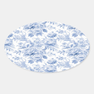 Sticker Ovale Bleu de toile à fleurs