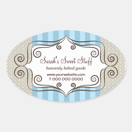 Sticker Ovale Bleu doux et Pois (Devant)