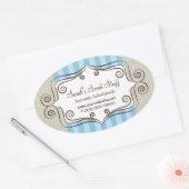 Sticker Ovale Bleu doux et Pois (Enveloppe)