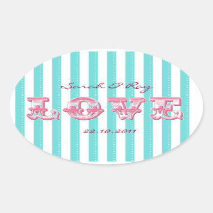 Sticker Ovale Bleu et blanc Bande de bonbons