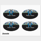 Sticker Ovale Bleu et or damassé (Feuille)
