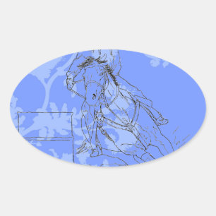 Sticker Ovale Bleu-Fleur Barrel Racer