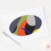 Sticker Ovale Bleu jaune Art Abstrait (Enveloppe)