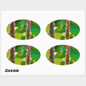 Sticker Ovale Bleu libellule et fleurs (Feuille)