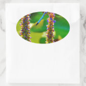 Sticker Ovale Bleu libellule et fleurs (Sac)