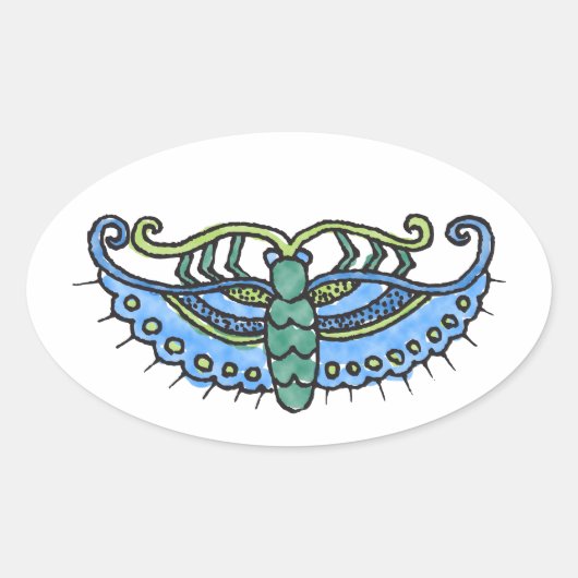 Sticker Ovale Bleu papillon (Devant)