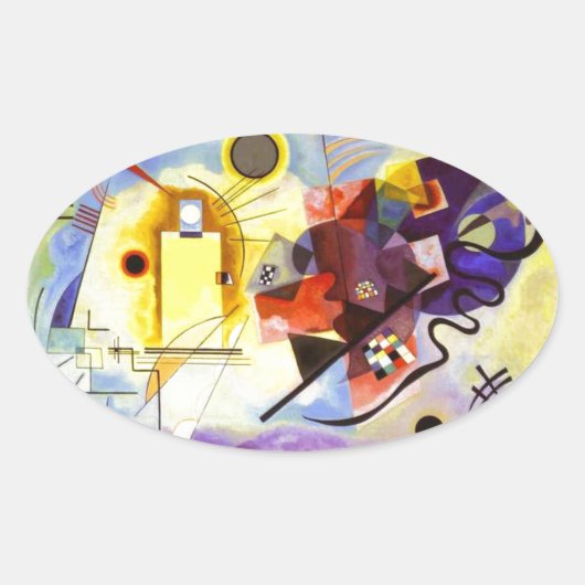 Sticker Ovale Bleu rouge jaune Kandinsky peinture Abstraite (Devant)