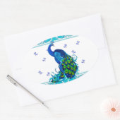 Sticker Ovale Bleu tourbillon Bordure et conception de paon (Enveloppe)