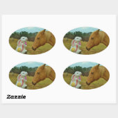 Sticker Ovale Blond Jaune cheval & Bunny de Pâques (Feuille)