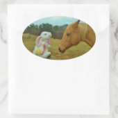Sticker Ovale Blond Jaune cheval & Bunny de Pâques (Sac)