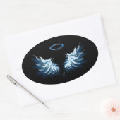 Sticker Ovale Blue Glowing Angel Wings on black background (Enveloppe)