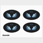 Sticker Ovale Blue Glowing Angel Wings on black background (Feuille)
