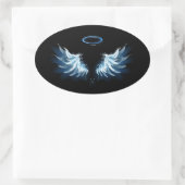 Sticker Ovale Blue Glowing Angel Wings on black background (Sac)