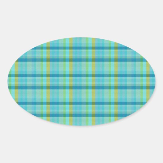 Sticker Ovale Blue Plaid par Shirley Taylor (Devant)