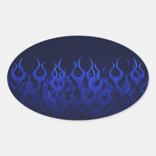Sticker Ovale Blue Racing Flames on Carbon Fiber