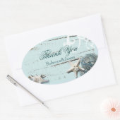 Sticker Ovale BLue Seashells Beach Mariage merci (Enveloppe)