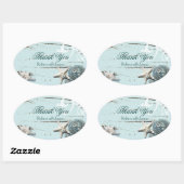 Sticker Ovale BLue Seashells Beach Mariage merci (Feuille)