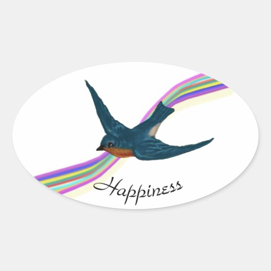 Sticker Ovale Bluebird et Rainbow, Bonheur (Devant)