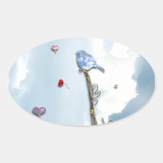 Sticker Ovale Bluebird et ses coeurs (Devant)