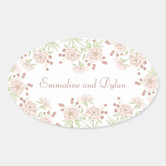 Sticker Ovale Blush Pink Rose Wedding (Devant)