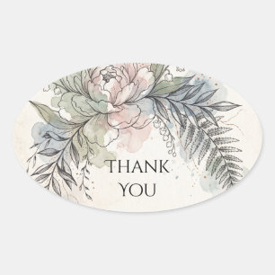 Sticker Ovale Blush Pivoine Fern Bleu Mariage Merci
